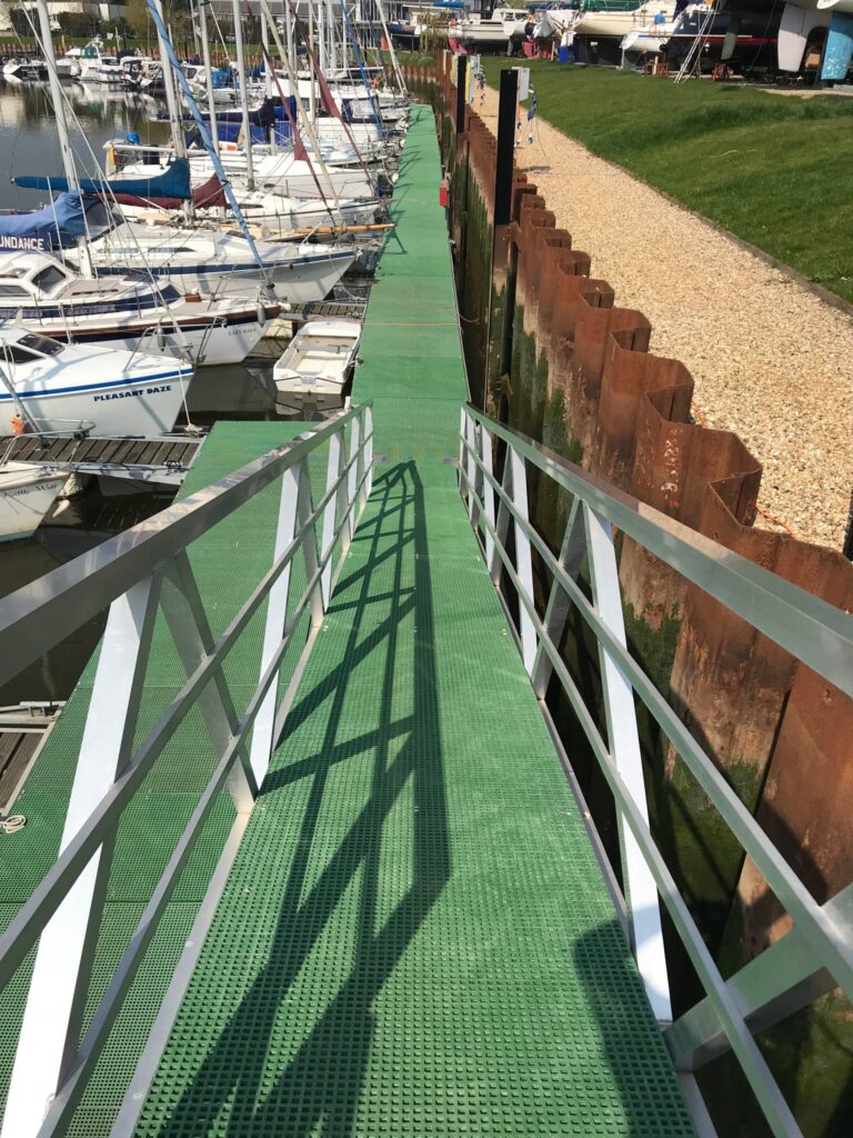 Green GRP Pontoon Decking at Ipswich marina