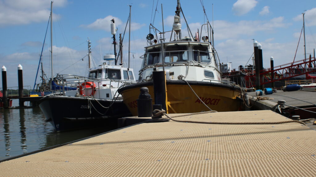 Beige GRP pontoon decking at Mistley