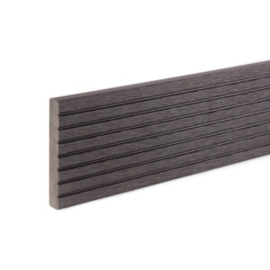 Close up of WPC grooved decking trim in Black