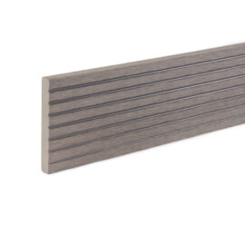 Close up of WPC grooved decking trim in Light Grey