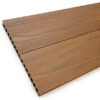 Close up of two WPC decking boards in Teak